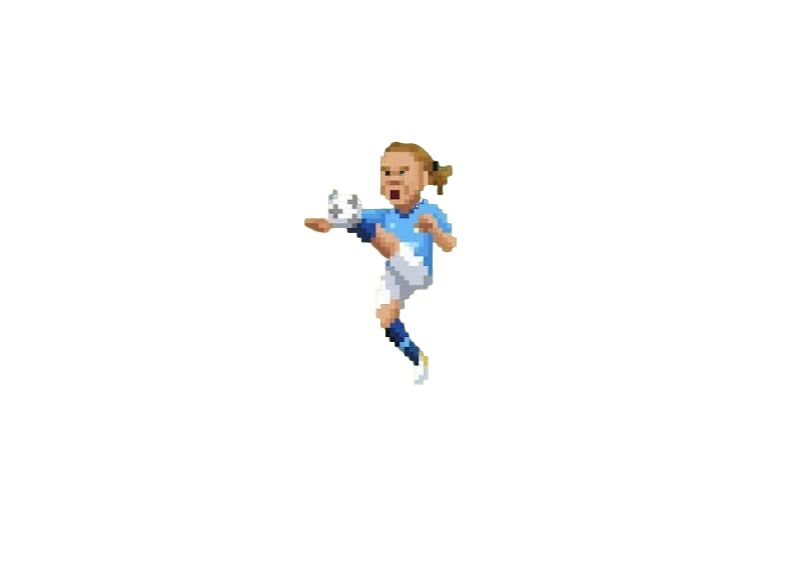 Pixel art de un futbolista pateando