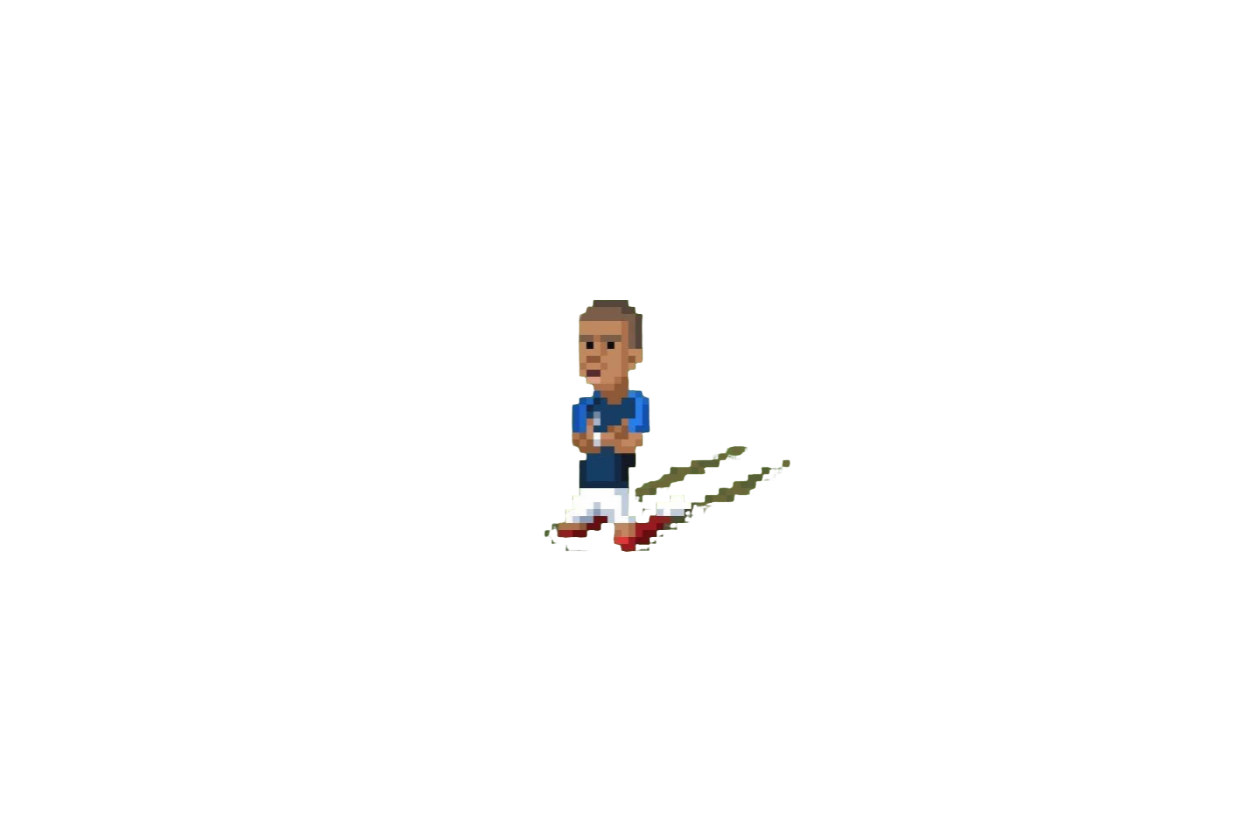Pixel art de un futbolista deslizándose